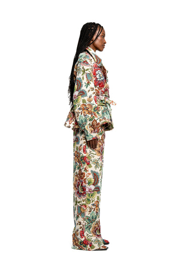 WHITE FLORAL BROCADE BOYFRIEND TROUSERS marques almeida