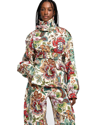 WHITE FLORAL BROCADE CROPPED TRENCH COAT STYLE JACKET marques almeida