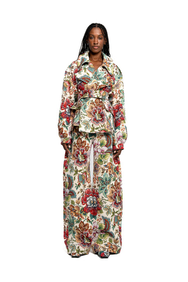 WHITE FLORAL BROCADE CROPPED TRENCH COAT STYLE JACKET marques almeida