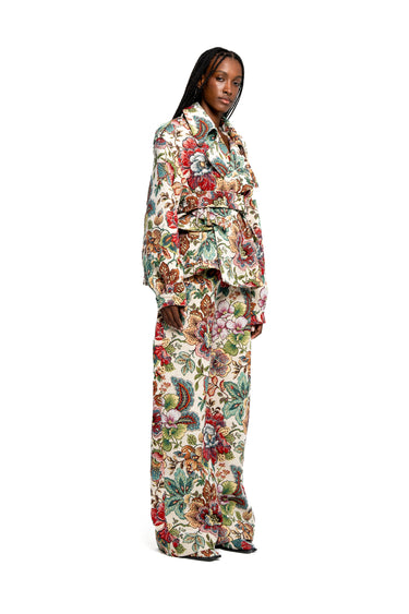 WHITE FLORAL BROCADE CROPPED TRENCH COAT STYLE JACKET marques almeida