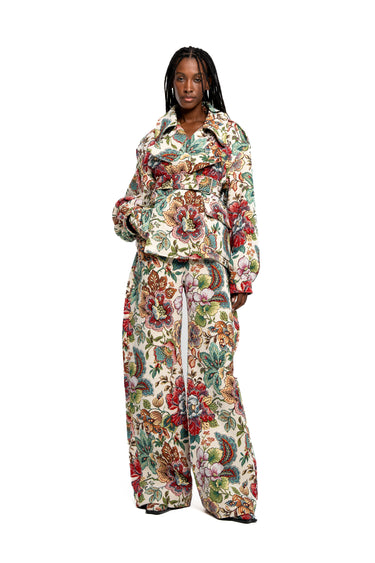 WHITE FLORAL BROCADE CROPPED TRENCH COAT STYLE JACKET marques almeida