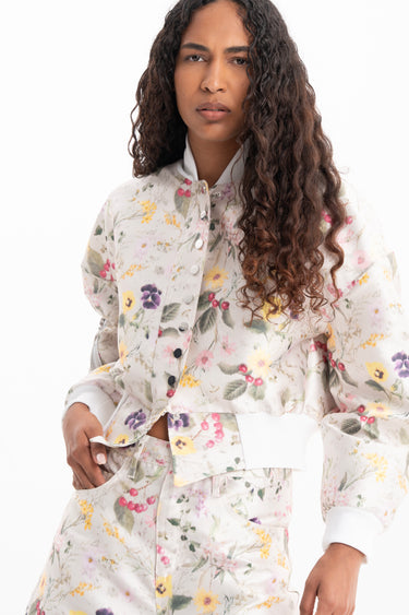 WHITE FLORAL CROPPED BOMBER JACKET marques almeida