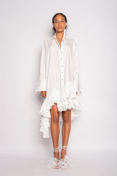 WHITE OVERSIZED FRILL SHIRT DRESS marques almeida