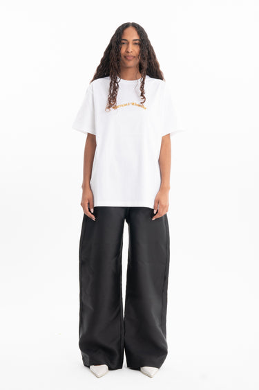 WHITE OVERSIZED T-SHIRT WITH GOLD LOGO MARQUES ALMEIDA