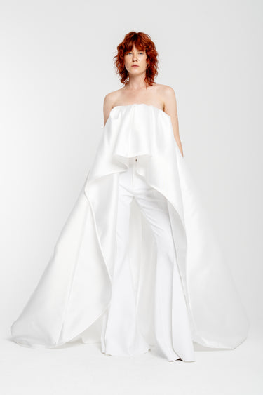 WHITE PLEATED STRAPLESS TRAIN TOP marques almeida