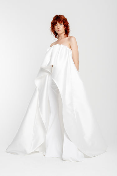 WHITE PLEATED STRAPLESS TRAIN TOP marques almeida