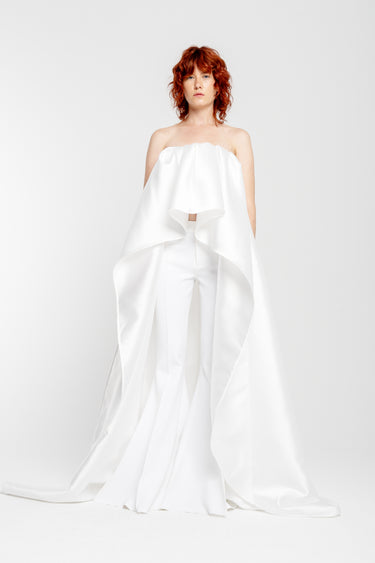 WHITE PLEATED STRAPLESS TRAIN TOP marques almeida