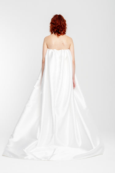 WHITE PLEATED STRAPLESS TRAIN TOP marques almeida