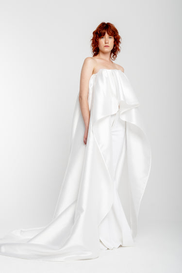 WHITE PLEATED STRAPLESS TRAIN TOP marques almeida