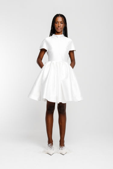 WHITE SHORT SLEEVE PUFF SKIRT DRESS