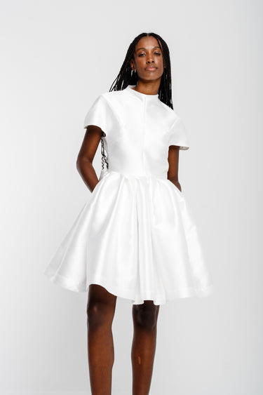 WHITE SHORT SLEEVE PUFF SKIRT DRESS