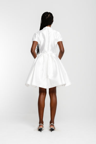 WHITE SHORT SLEEVE PUFF SKIRT DRESS