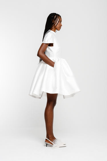 WHITE SHORT SLEEVE PUFF SKIRT DRESS