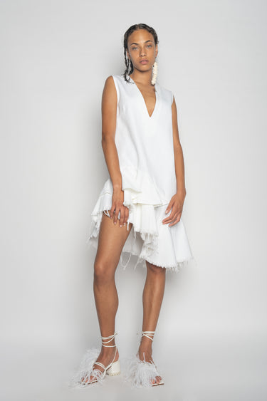 WHITE V-NECK FRILL DRESS marques almeida