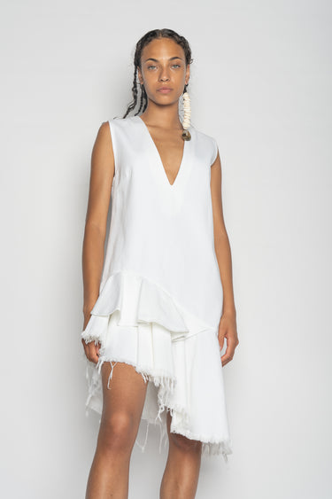 WHITE V-NECK FRILL DRESS marques almeida