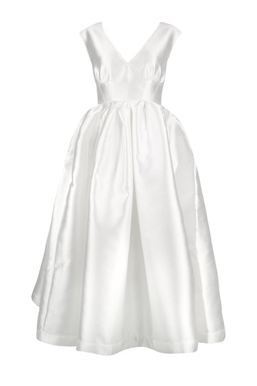 WHITE V NECK CINCHED PLEATED MIDI DRESS marques almeida