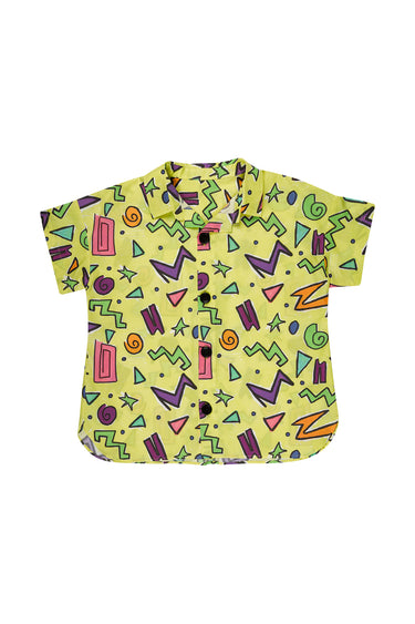 YELLOW SQUIGGLE PRINT SHORT SLEEVE SHIRT makids