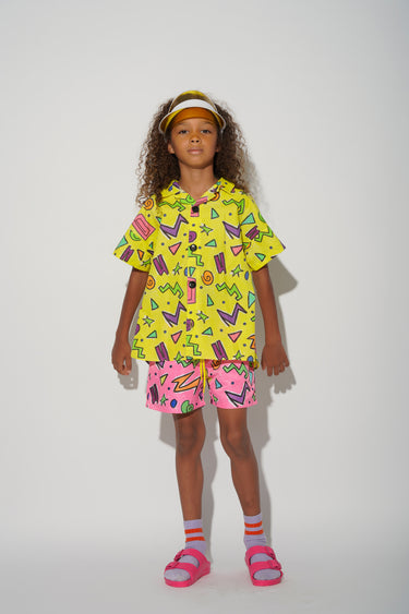 YELLOW SQUIGGLE PRINT SHORT SLEEVE SHIRT makids