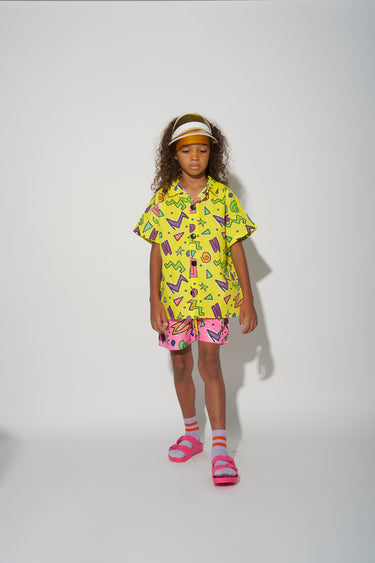 YELLOW SQUIGGLE PRINT SHORT SLEEVE SHIRT makids