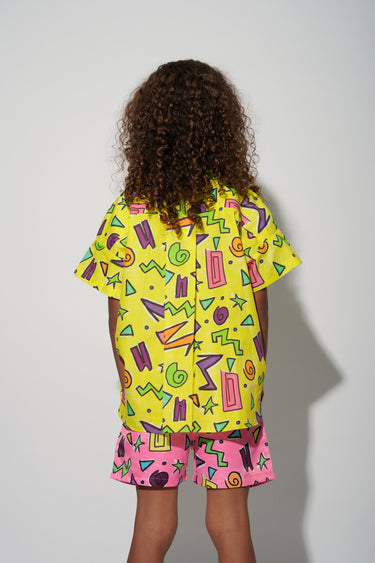 YELLOW SQUIGGLE PRINT SHORT SLEEVE SHIRT makids