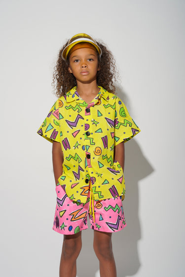 YELLOW SQUIGGLE PRINT SHORT SLEEVE SHIRT makids