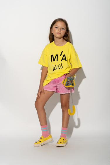 YELLOW T-SHIRT WITH EMBROIDERED LOGO makids