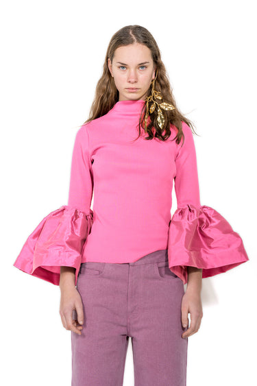 PINK TURTLENECK PUFF SLEEVE TOP