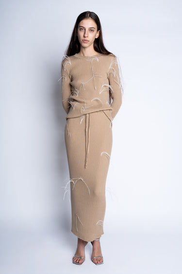 BEIGE MERINO WOOL FEATHER LONG SKIRT marques almeida