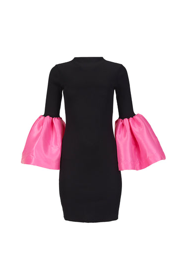 BLACK AND PINK RIB DRESS WITH PUFF SLEEVES marques almeida