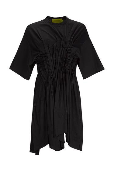 BLACK CINCHED PLEATED T-SHIRT DRESS marques almeida