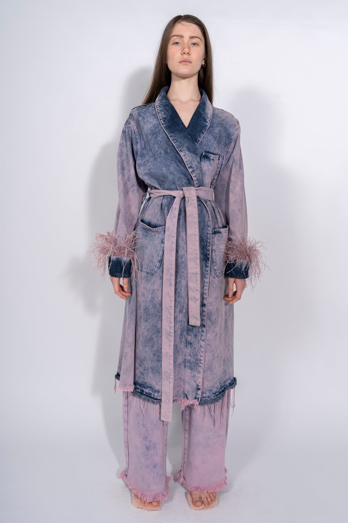 DRESSING GOWN STYLE COAT WITH FEATHERS INSERT – MARQUES ' ALMEIDA