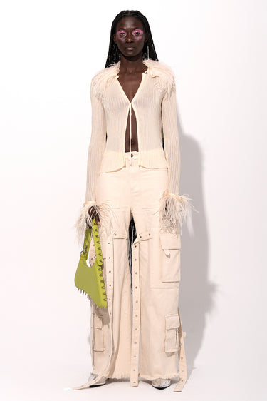 OFF WHITE VISCOSE KNITTED TOP WITH FEATHERS marques almeida