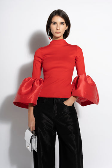 RED TURTLENECK PUFF SLEEVE TOP marques almeida