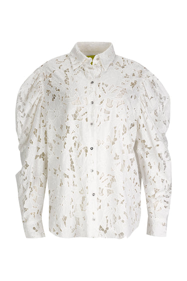 WHITE EMBROIDERED PUFF SLEEVE SHIRT marques almeida