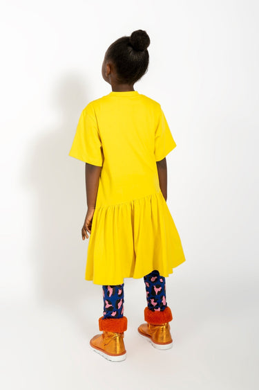 YELLOW GATHERED JERSEY T-SHIRT DRESS ma kids