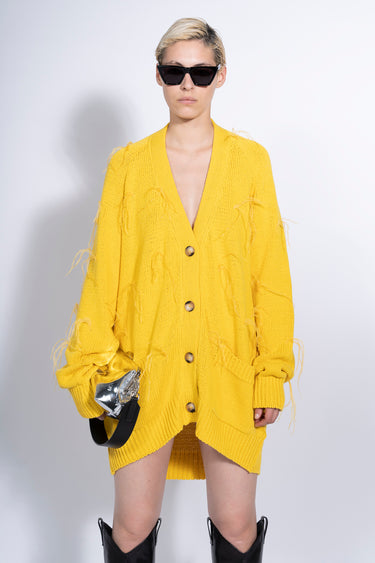 YELLOW OVERSIZED CARDIGAN WITH FEATHERS PULLS marques almeida